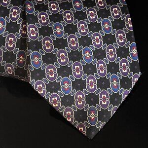 Dior Mid Century Modern Ties Neckwear Tie 100% All Silk Black Baroque Purple